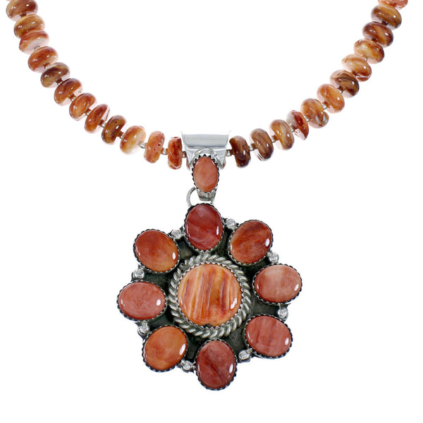 Native American Oyster Shell Sterling Silver Navajo Bead Necklace Set JX130647